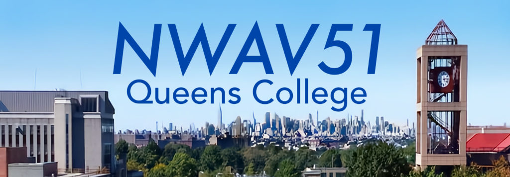 Photograph of Queens College University skyline and the words "NWAV 51 Queens College"
