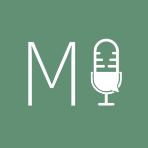 MI Diaries logo. A green square. Centered in white on the square is a large capital M. On the right of the MI is a white microphone icon. The microphone has a little tail like a speech bubble.
