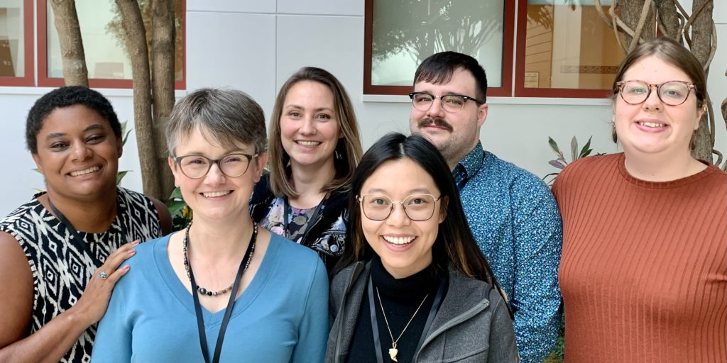 Head and shoulders group photo of Monica Nesbitt, Suzanne Wagner, Betsy Sneller, Yongqing Ye, Adam Barnhardt, and Shannon Harasta.